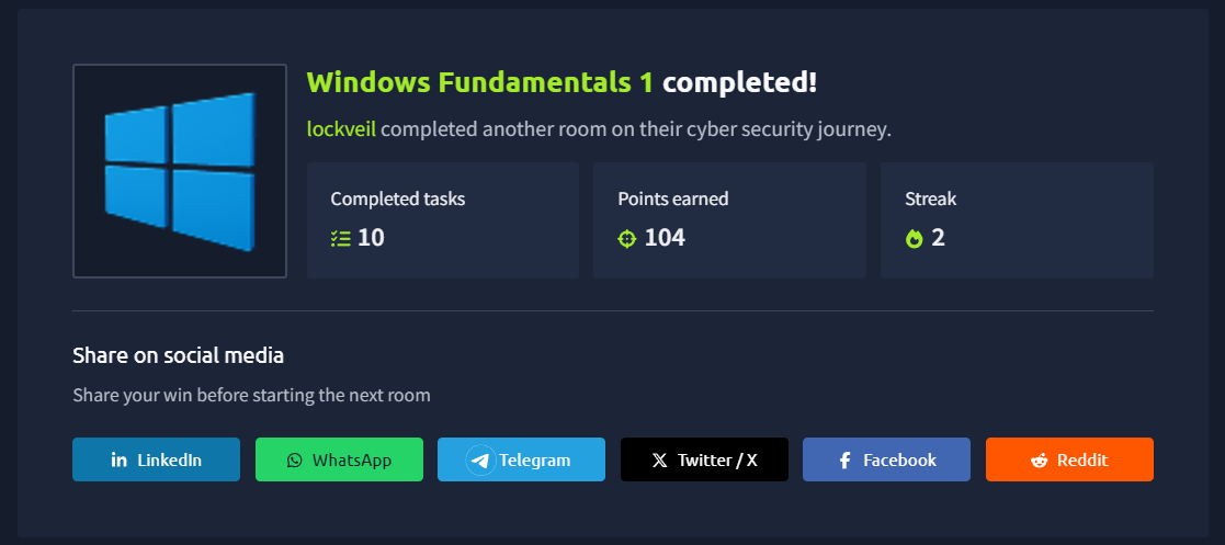 TryHackMe Windows Fundamentals Completion
